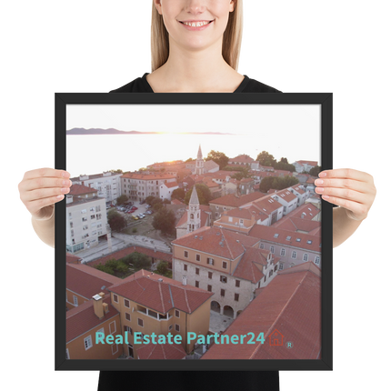 Roof Sunset View Framed photo paper poster with realestatepartner24 with house Logo