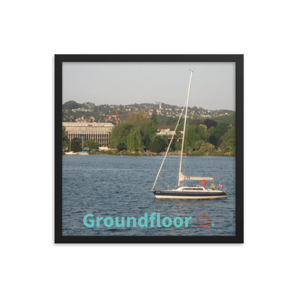 Boat on the River Framed photo paper poster with Groundfloor with House Logo