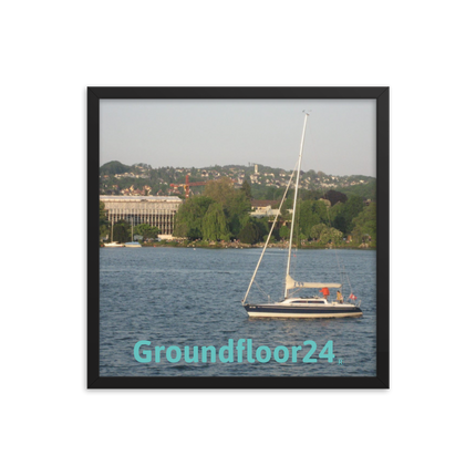 Boat on the River Framed photo paper poster with Groundfloor24 without House Logo