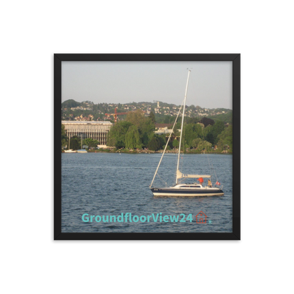 Boat on the River Framed photo paper poster with groundfloorview24 with House Logo