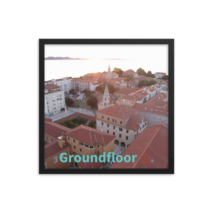 Roof Sunset View Framed photo paper poster with Groundfloor with House Logo