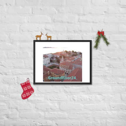 Roof Sunset View Framed photo paper poster with Groundfloor24 without House Logo