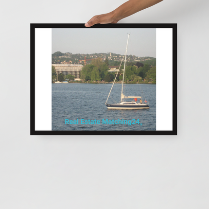 Boat on the River Framed photo paper poster with realestatematching24 without key Logo