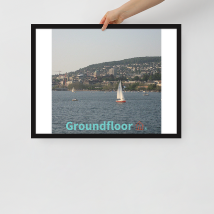 Beautiful River & Hills Sinari Framed photo paper poster with Groundfloor with House Logo