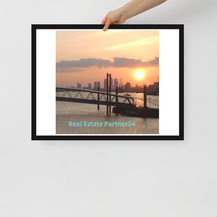 Evening Glow Framed photo paper poster with realestatepartner24 with house Logo