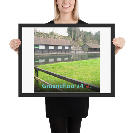 Lakeside Serenity Framed photo paper poster with Groundfloor24 with House Logo