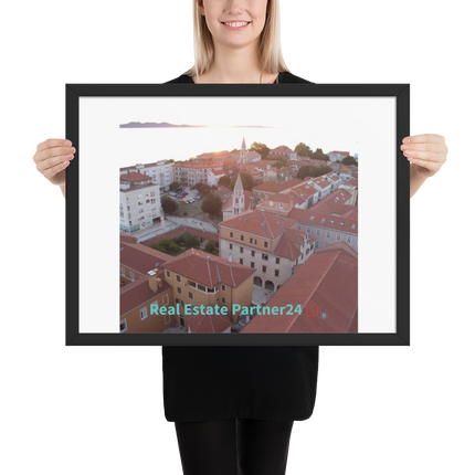 Roof Sunset View Framed photo paper poster with realestatepartner24 with house Logo
