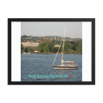 Boat on the River Framed photo paper poster with realestatepartner24 with house Logo