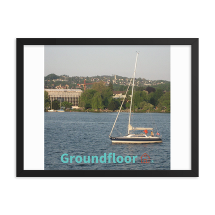 Boat on the River Framed photo paper poster with Groundfloor with House Logo
