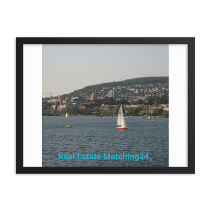 Beautiful River & Hills Sinari Framed photo paper poster with realestatematching24 without key Logo
