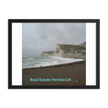 Waves and Sand Framed photo paper poster with realestatepartner24 with house Logo