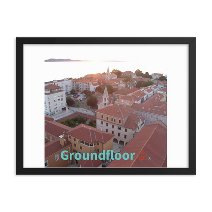 Roof Sunset View Framed photo paper poster with Groundfloor with House Logo
