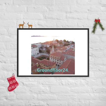 Roof Sunset View Framed photo paper poster with Groundfloor24 without House Logo