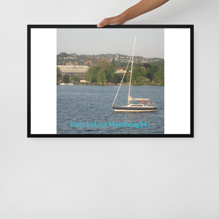 Boat on the River Framed photo paper poster with realestatematching24 without key Logo