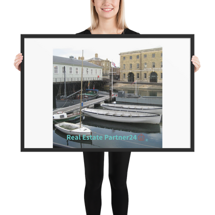 Boat on Water Framed photo paper poster with realestatepartner24 with house Logo