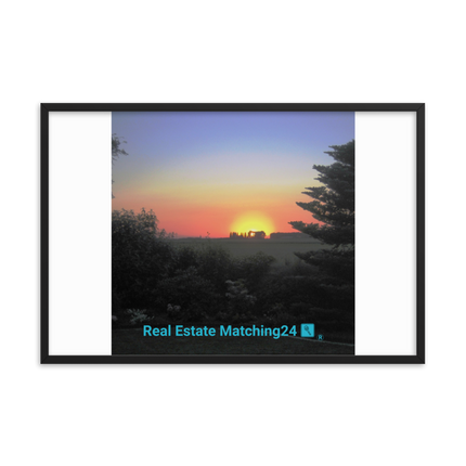 Beautiful Sunset Sinari Framed photo paper poster with realestatematching24 with key Logo