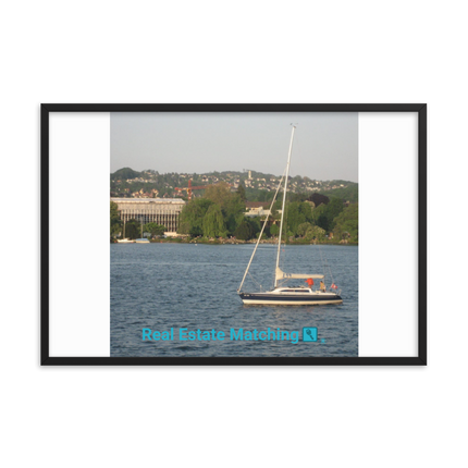 Boat on the River Framed photo paper poster with realestatematching with key Logo
