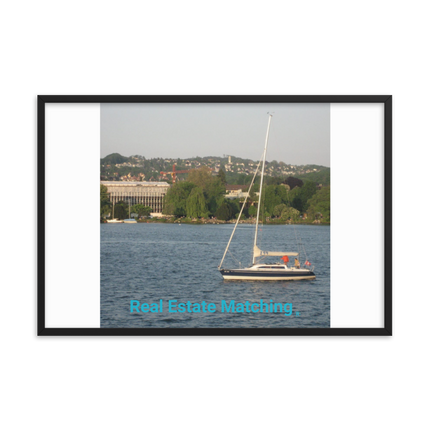 Boat on the River Framed photo paper poster with realestatematching without key Logo