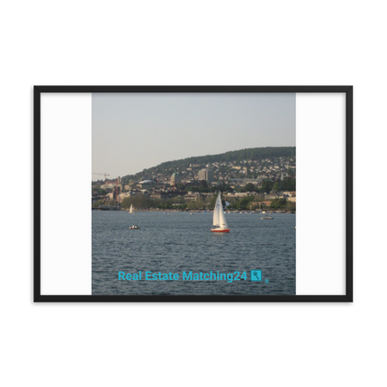 Beautiful River & Hills Sinari Framed photo paper poster with realestatematching24 with key Logo