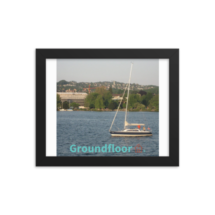Boat on the River Framed photo paper poster with Groundfloor with House Logo