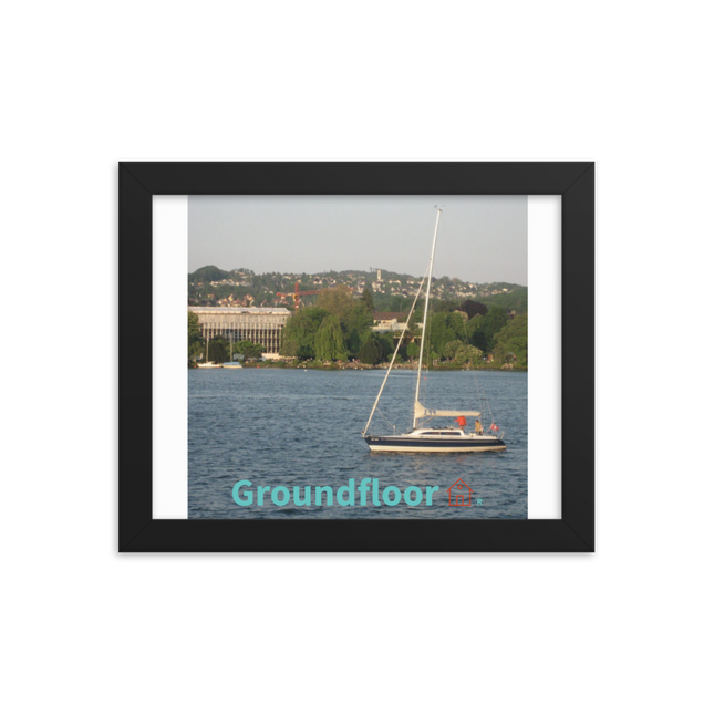 Boat on the River Framed photo paper poster with Groundfloor with House Logo