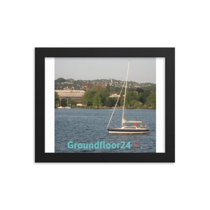 Boat on the River Framed photo paper poster with Groundfloor24 with House Logo
