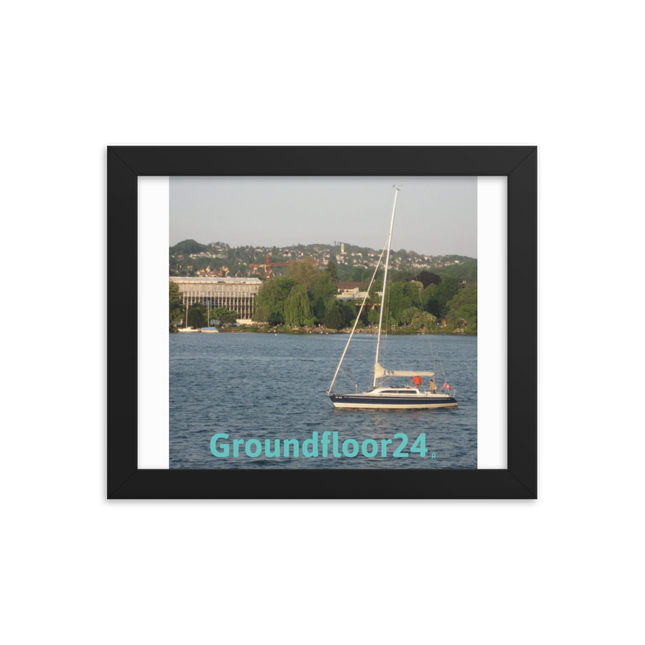 Boat on the River Framed photo paper poster with Groundfloor24 without House Logo
