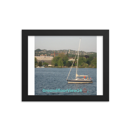 Boat on the River Framed photo paper poster with groundfloorview24 with House Logo