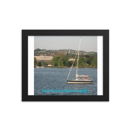 Boat on the River Framed photo paper poster with realestatematching with key Logo