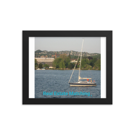 Boat on the River Framed photo paper poster with realestatematching without key Logo