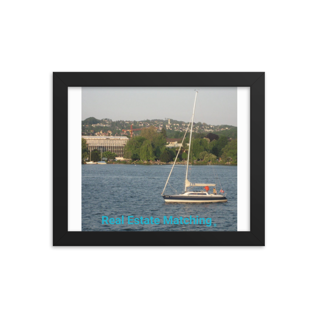 Boat on the River Framed photo paper poster with realestatematching without key Logo