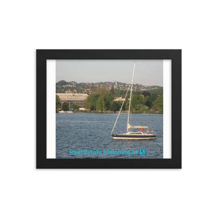 Boat on the River Framed photo paper poster with realestatematching24 with key Logo