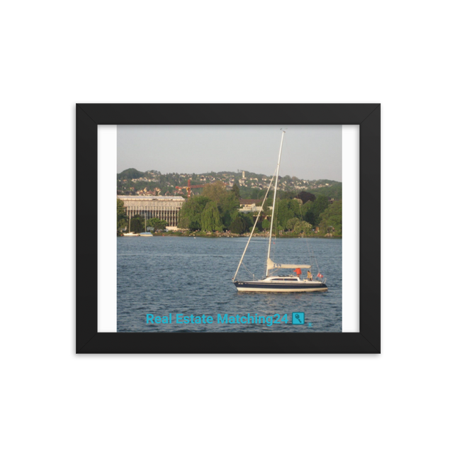 Boat on the River Framed photo paper poster with realestatematching24 with key Logo