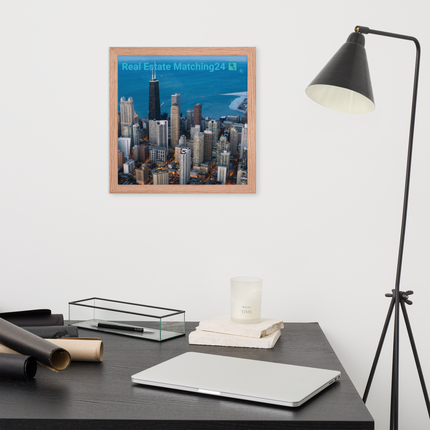 Beutiful Sinari Framed photo paper poster with Real Estate Matching24 Logo