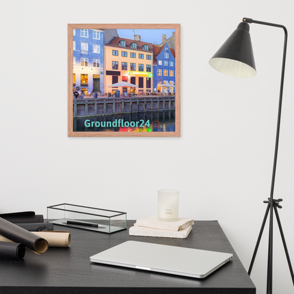 Nyhavn Framed photo paper poster with Groundfloor24 Logo