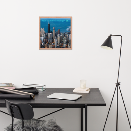 Beutiful Sinari Framed photo paper poster with Real Estate Matching24 Logo
