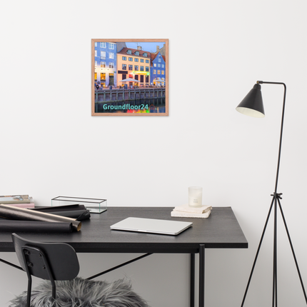 Nyhavn Framed photo paper poster with Groundfloor24 Logo