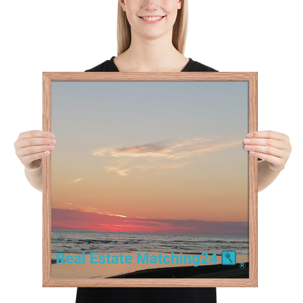 Sunset Sinari Framed photo paper poster with Real Estate Matching24 Logo