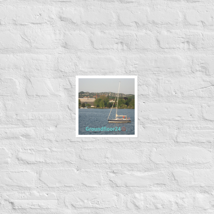 Boat on the River Photo paper poster with Groundfloor24 with House Logo