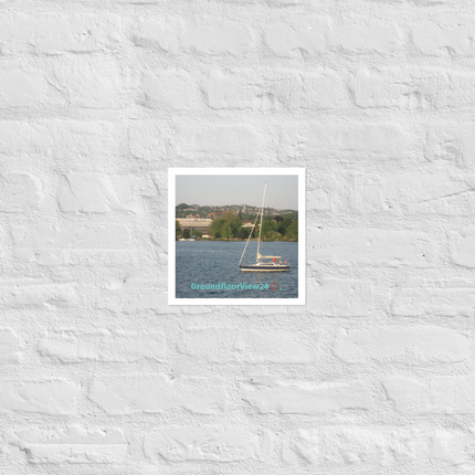 Boat on the River Photo paper poster with groundfloorview24 with House Logo