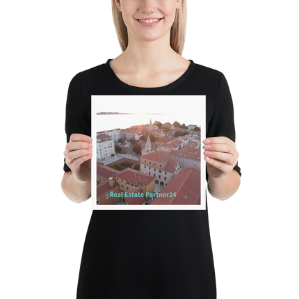 Roof Sunset View Photo paper poster with realestatepartner24 with house Logo