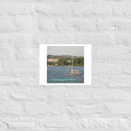 Boat on the River Photo paper poster with realestatepartner24 with house Logo