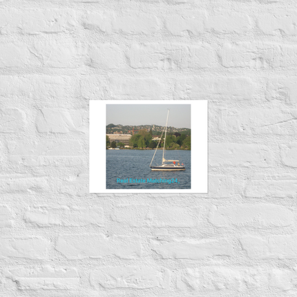 Boat on the River Photo paper poster with realestatematching24 without key Logo