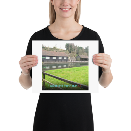 Lakeside Serenity Photo paper poster with realestatepartner24 with house Logo