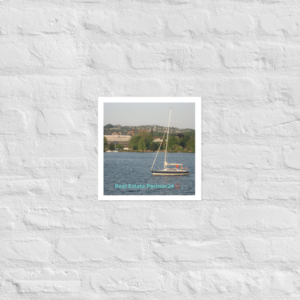 Boat on the River Photo paper poster with realestatepartner24 with house Logo