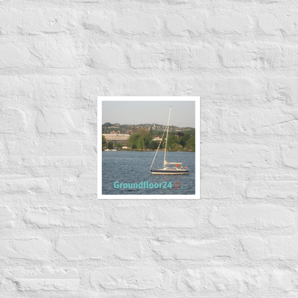 Boat on the River Photo paper poster with Groundfloor24 with House Logo