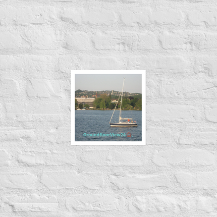 Boat on the River Photo paper poster with groundfloorview24 with House Logo