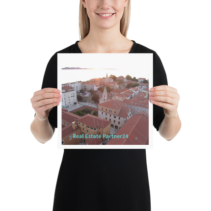 Roof Sunset View Photo paper poster with realestatepartner24 with house Logo