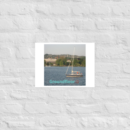 Boat on the River Photo paper poster with Groundfloor with House Logo