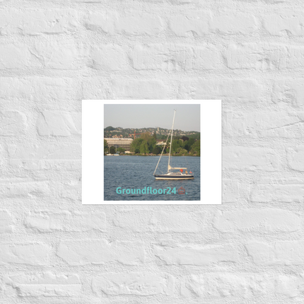 Boat on the River Photo paper poster with Groundfloor24 with House Logo